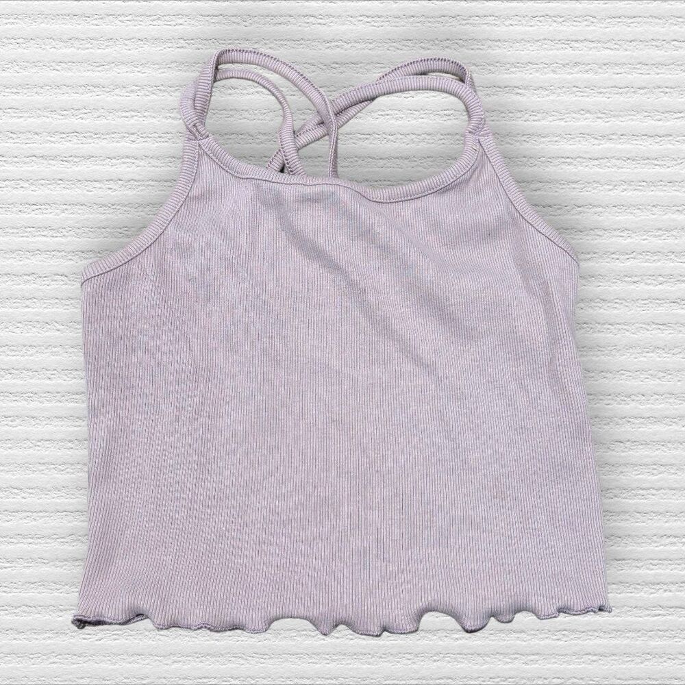 Art Class 10-12 Purple Lettuce Trim Spaghetti Strap Ribbed Crop Top